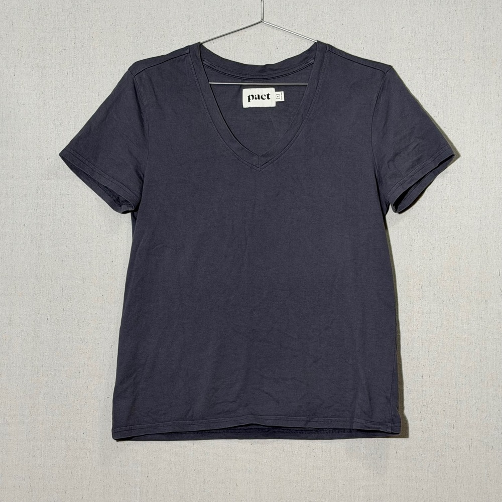 Pact V-Neck T-Shirt Women Size S Gray Organic Cotton Sustainable Basic Tee